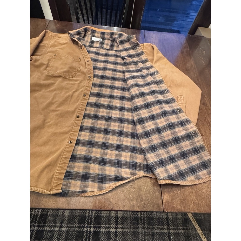 Carhartt Flannel Lined Duck Canvas Shirt Jacket Mens M Brown Snap S296brn - Picture 9 of 15